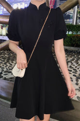 Puff Sleeve Chinese Style Ruffles Dress